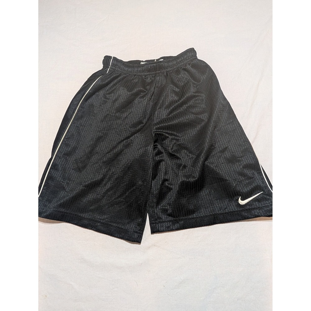 Nike Mens Black Mesh Athletic Basketball Shorts White Swoosh Striped Texture